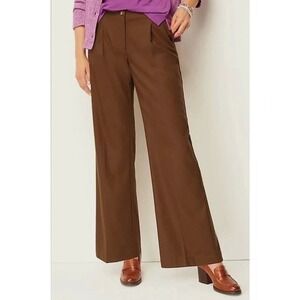 J Jill Sz‎ 16 Brown Pleated Wide Leg Trouser Slacks Pants Elastic Waist Neutral